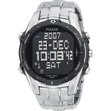 Pulsar Digital Mens World Time Alarm Chronograph Negative PQ2001