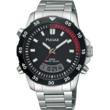 Pulsar Men's Steel, Black Bezel & Digital/Analogue Dial, Alarm Chrono PVR059X1 Watch