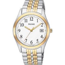 Pulsar Pxh448 Men's Dress Two Tone Ss Band White Dial Watch