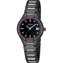 Pulsar Womens Crystal Analog Stainless Watch - Black Bracelet - Black Dial - PH7291