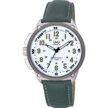 Q&q Q636j504y Mens Lefty Green White Easy Reader Water Resistant Wristwatch