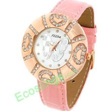 Radiant Love Butterfly Crystal Pink Strap Quartz Watch