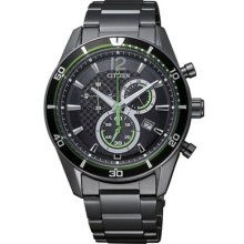 Rare Citizen Eco-drive Black Ion 100m Sports Chrono Watch At2115-52e