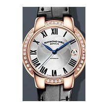 Raymond Weil Jasmine Automatic Diamond Rose Gold 35mm Watch - Silver Dial, Black Alligator Strap 2935-PCS-01659 Sale Authentic