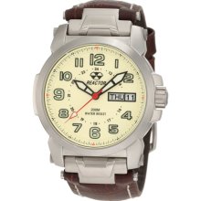 Reactor Mens Atom Analog Stainless Watch - Brown Leather Strap - Khaki Dial - 68306