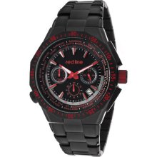 Red Line Men's Travel Chrono Red Accents Black Dial Black Ip Ss