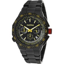 Red Line Men's Travel Chrono Yellow Accents Black Dial Black Ip Ss