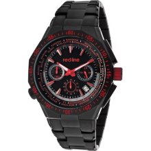 Red Line Watches Men's Travel Chrono Red Accents Black Dial Black IP S