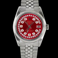 Red string diamond dial fluted bezel rolex datejust men watch SS jubilee