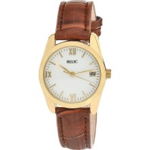 Relic Brown Crocodile Leather Band White Dial Women's Watch PR6165