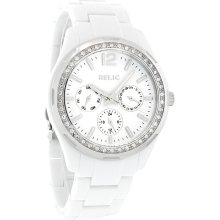 Relic By Fossil Ladies Crystal Bezel White Resin Bracelet Quartz Watch ZR15551