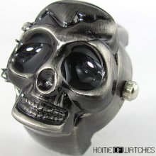 Retro Black Skull Punk Elastic Metal Finger Ring Quartz Watch Special Gift