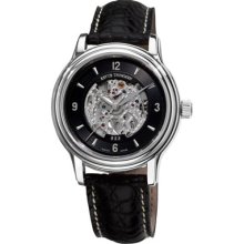 Revue Thommen Watches Men's Blue Skeleton Dial Black Leather Strap Sk