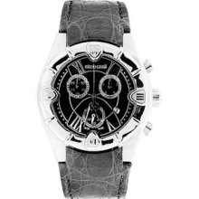 Roberto Cavalli 7251616155 Stainless Steel Case Black Dial Leathe ...