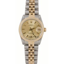 Rolex 31mm Midsize Datejust Model 68273 Steel & 18K Gold Jubilee Band Champagne Stick Dial