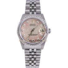 Rolex 31mm Stainless Steel Midsize Model 68240 Custom Added Pink MOP Diamond Dial & Diamond Bezel