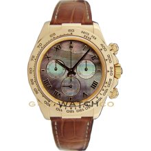 Rolex 40mm Brown Leather Strap 18K Yellow Gold Daytona Model 116518 Rolex Tahitian Mother of Pearl Face Manufactured in 2012