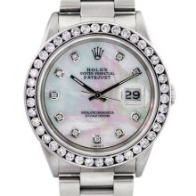 Rolex Datejust 16220 Mother Of Pearl Diamond Dial Diamond Bezel Watch