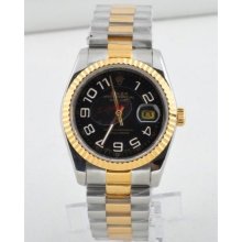 Rolex Datejust Black Jubilee Roman Dial Jubilee Bracelet Two Tone Mens Watch 116233BKJRJ