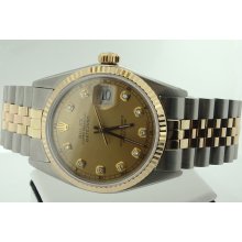 Rolex Datejust CHAMPAGNE DIAMOND MARKER DIAL two tone jubilee bracelet men watch