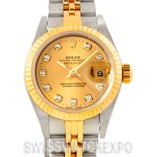 Rolex Datejust Ladies Steel 18k Yellow Gold Diamond Watch 79173