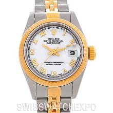 Rolex Datejust Ladies Steel 18k Yellow Gold White Dial 69173