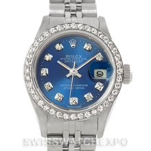 Rolex Datejust Ladies Steel 18k White Gold Diamond Watch 69174