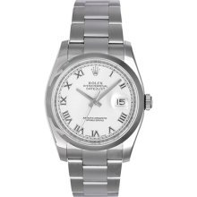 Rolex Datejust Men's Steel Watch White Roman Dial Oyster Bracelet 116200