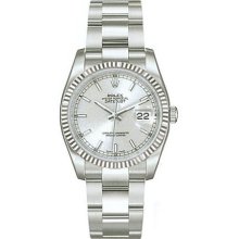 Rolex Datejust Silver Index Dial 18k White Gold Fluted Bezel Oyster Bracelet Mens Watch 116234 SSO