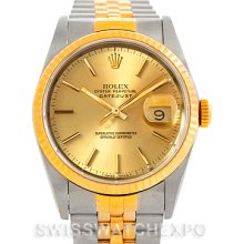 Rolex Datejust Steel 18k Yellow Gold Mens Watch 16233