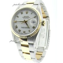 Rolex Datejust Steel & 18k Yellow Gold On Oyster Bracelet Roman Dial Ref. 5994