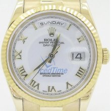 Rolex Day Date White Automatic 18kt Yellow Gold Mens Watch