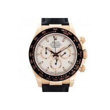 Rolex Daytona 116515 Rose Gold Ivory Dial Leather Strap Mens Watch