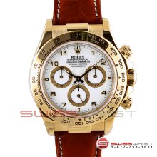 Rolex Daytona Yellow Gold White Arabic Dial 116518 40MM Brown Leather