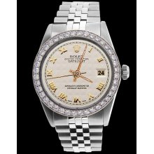 Rolex gents date just watch diamond bezel white roman dial SS jubilee rolex