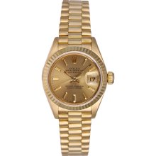 Rolex Ladies 18k Yellow Gold President Watch 69178 Champagne Dial