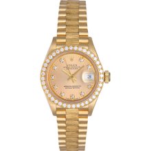 Rolex Ladies Barked President Diamond Watch 69278 Champagne Dial