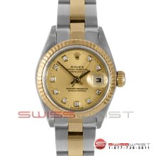 Rolex Ladies Datejust Two Tone Champagne Diamond Dial Oyster Band
