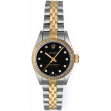 Rolex Ladies Oyster Perpetual 2-Tone Watch 67913 Black Dial