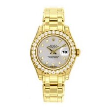 Rolex Ladies Pearlmaster Yellow Gold Pre-Owned MOP Diamond Dial & Bezel