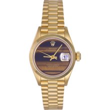Rolex Ladies President 18k Gold Watch 69178 Tiger's Eye Dial