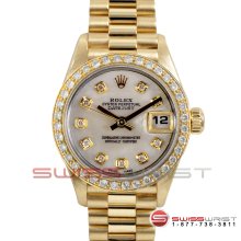 Rolex Ladies President Yellow Gold MOP Dial with Diamond Bezel