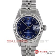 Rolex Ladies Quickset Datejust SS 69174 Blue Roman Dial