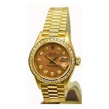 Rolex Ladies Watch President Salmon Dial/1ct Diamond Bezel - Preowned