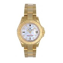 Rolex Ladies Yachtmaster 18K Yellow Gold White Mother of Pearl Dial with Sapphires - Unworn / Model # 169628