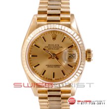 Rolex Ladies Yellow Gold President Champagne Stick Dial - Fluted 69178