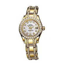 Rolex Lady Pearlmaster Yellow Gold White Mother-Of-Pearl Diamond Dial, Bezel, and Bracelet