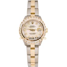Rolex Ladys Stainless Steel & 18K Gold Datejust Model 69173 Oyster Band Custom Added Mother Of Pearl Diamond Dial & 2Ct Diamond Bezel