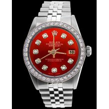 Rolex men datejsut watch Stainless steel jubilee bracelet red diamond dial bezel