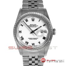 Rolex Mens Datejust Stainless Steel White Roman Engine Turn Jubilee